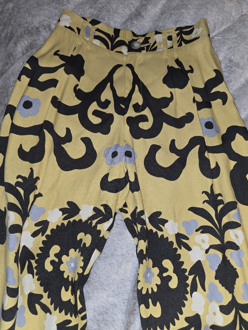 NWOT Italian Satin R.G. Kane Finn Trouser Wide-Leg Palazzo Pants Yellow Blue S - Picture 5 of 13
